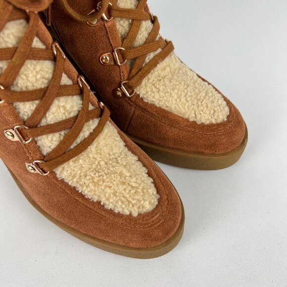 Jessica Simpson Maelyn Brown Suede Wedge Bootie Shearling Lace Up Zip size 8 - Picture 9 of 16